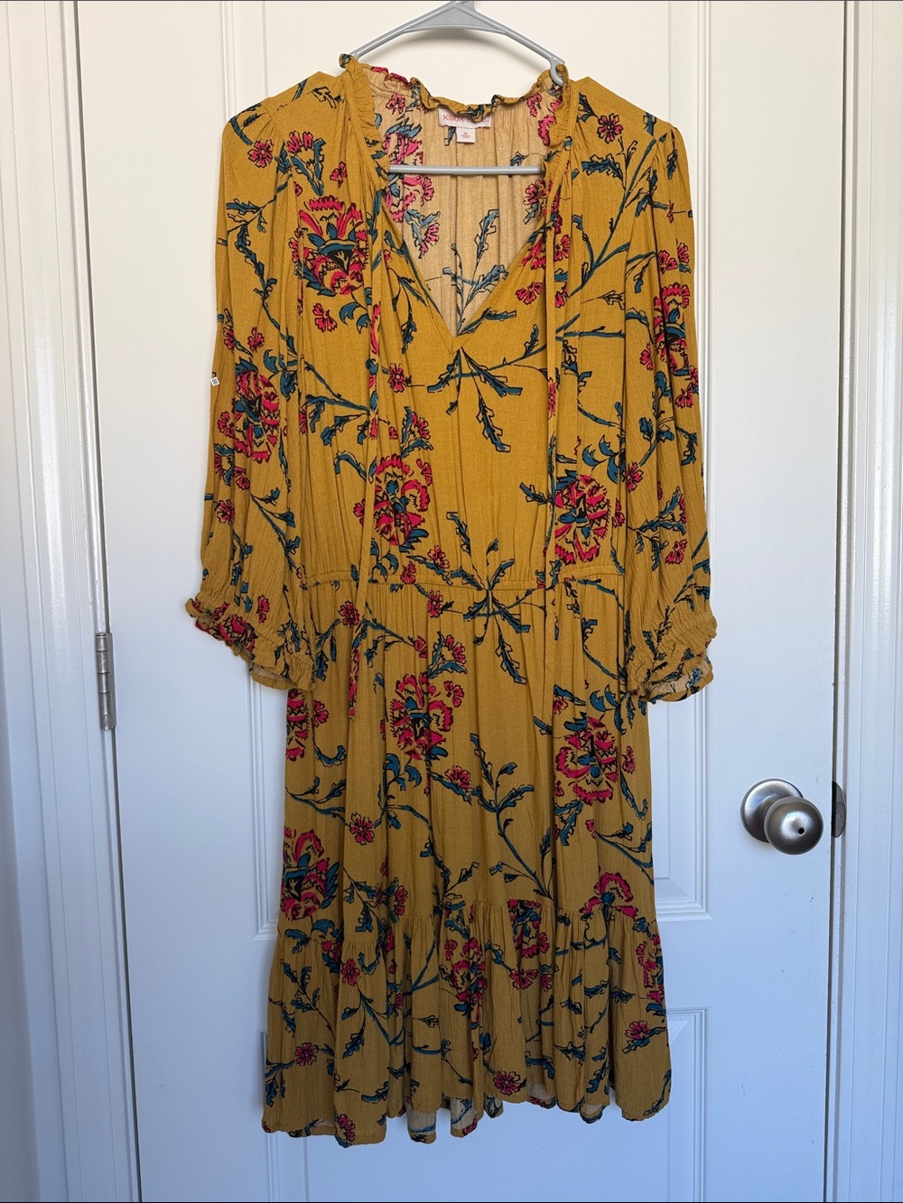 Knox Rose Mustard Floral Midi Dress with Pink & Green Accents